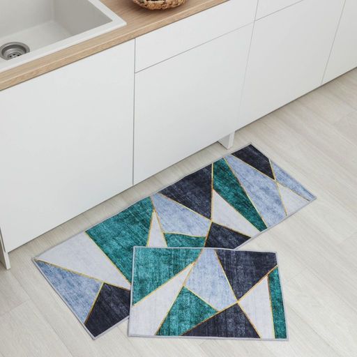 Коврики для дома Доляна Геометрик, 2 шт, 45?120 см, 40?60 см, цвет зелёно-серый фото 2