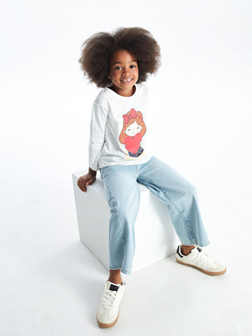 Bisiklet Yaka Uzun Kollu Bask?l? K?z Bebek Ti??rt - Waikiki фото 6