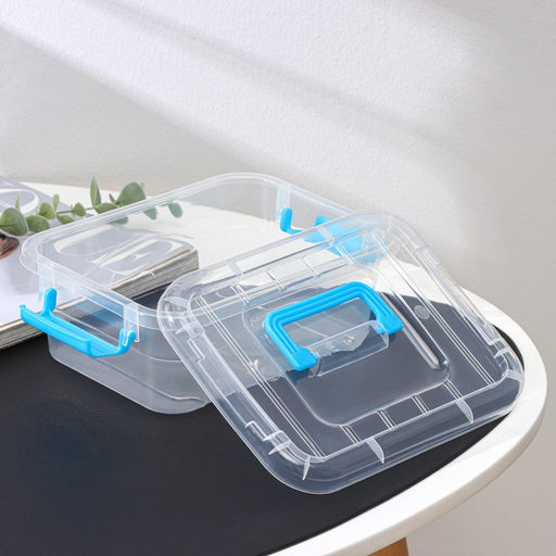 Контейнер для хранения, крышка с ручкой на защёлке, 1.4 л, 20×15×7.5 см, прозрачный корпус, голубая ручка