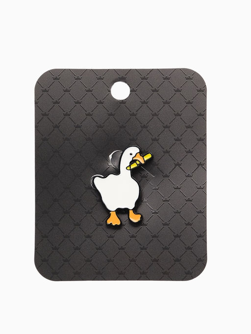 Цена за 4 шт. Значок Гусь с ножом, цвет бело-оранжевый в чёрном металле