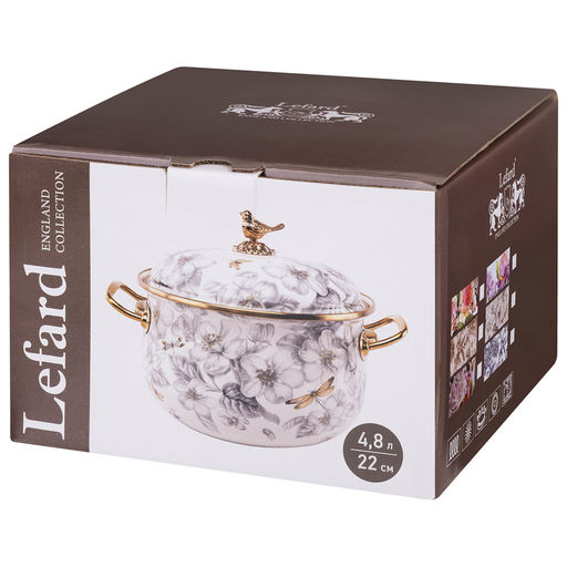 КАСТРЮЛЯ LEFARD ЭМАЛИРОВАННАЯ С КРЫШКОЙ, СЕРИЯ ФЛАНДРИЯ, 4,8Л, ДИА.22СМ  фото 3