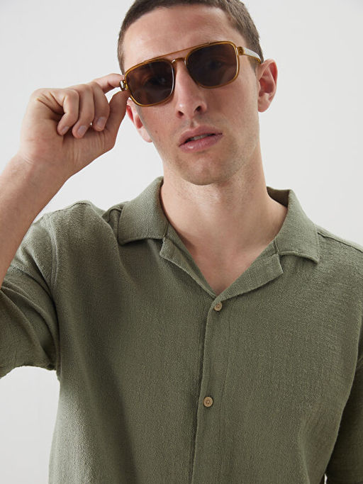 Regular Fit K?sa Kollu Erkek Dokulu G?mlek