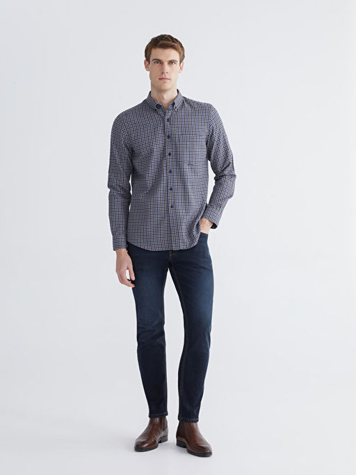 Regular Fit Uzun Kollu Ekose Gabardin Erkek G?mlek