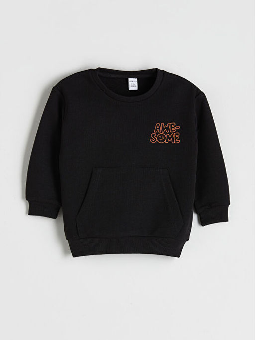 Bisiklet Yaka Bask?l? Erkek ?ocuk Sweatshirt