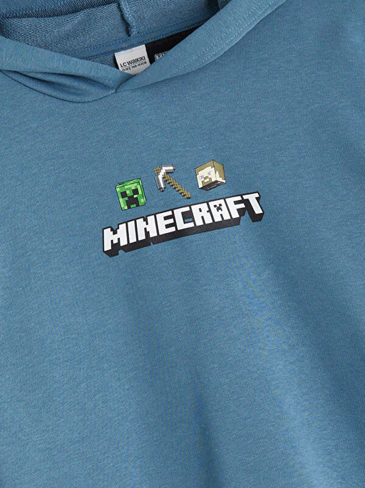 Kap??onlu Minecraft Bask?l? Erkek ?ocuk Sweatshirt