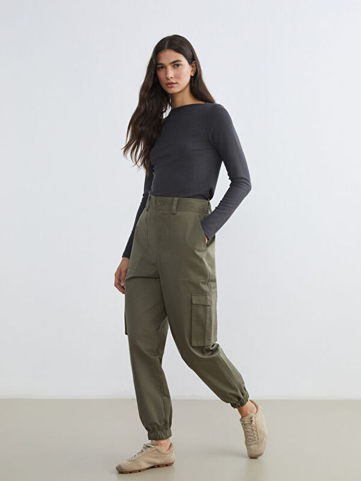 Beli Lastikli Gabardin Kad?n Jogger Pantolon