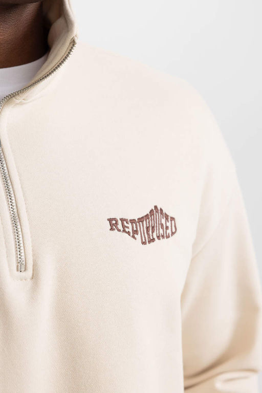 Толстовка Comfort Fit с воротником-стойкой и молнией с принтом - Defacto фото 6