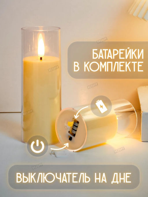 Свечи с эффектом мерцания (1 шт) (3562) 15 см - Мой органайзер фото 4
