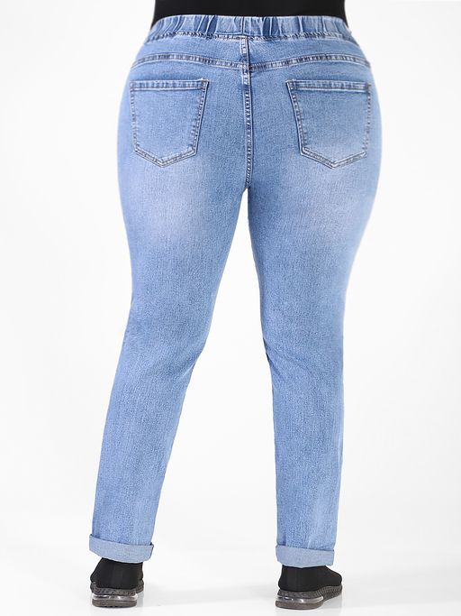 Джинсы женские прямые с подворотом на круговой резинке - Almond фото 3