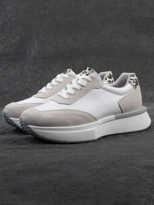 03-YG497-1 WHITE/GREY Кроссовки женские (натуральная кожа)