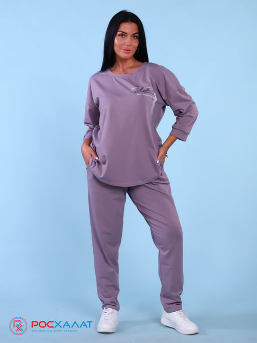 Трикотажный костюм с брюками пастельно-лиловый К-59 (5)