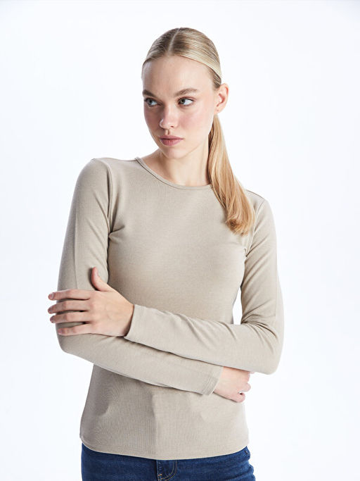 Bisiklet Yaka D?z Uzun Kollu Kad?n Ti??rt