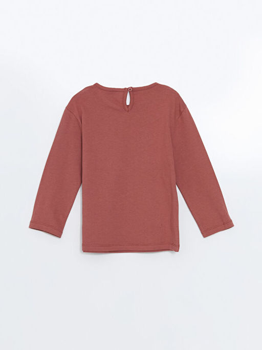 Bisiklet Yaka Uzun Kollu Bask?l? K?z ?ocuk Ti??rt