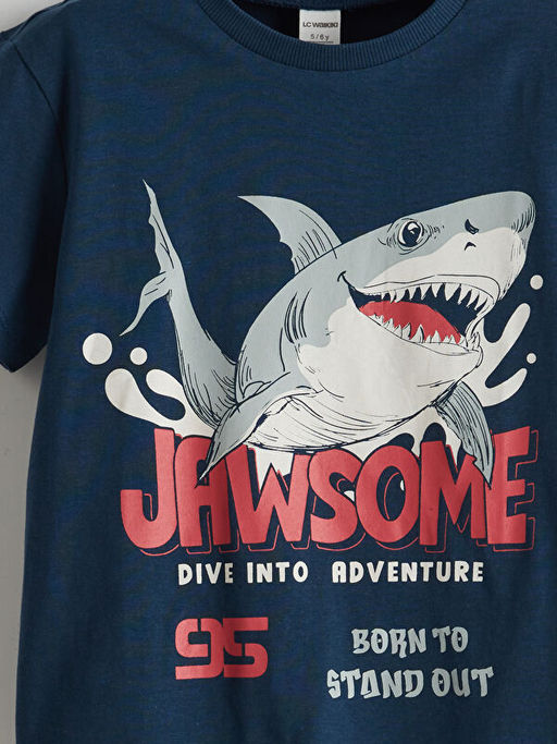 Bisiklet Yaka Jaws Bask?l? Penye Erkek ?ocuk Ti??rt