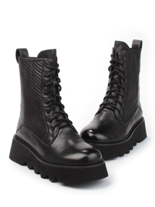 01-C1112-1 BLACK Ботинки демисезонные женские (натуральная кожа, байка)