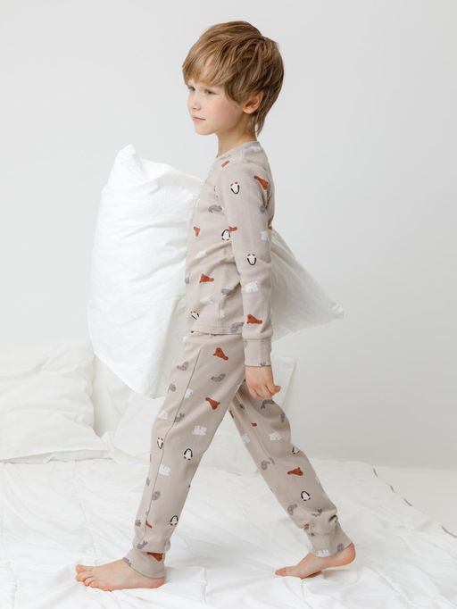 К 1552/северные зверята на бежевом пижама дет