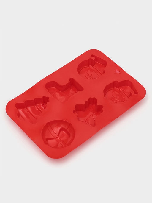 Форма для выпечки Доляна «Новый год. Праздник к нам приходит», силикон, 26×17.5 см, 6 ячеек, красная