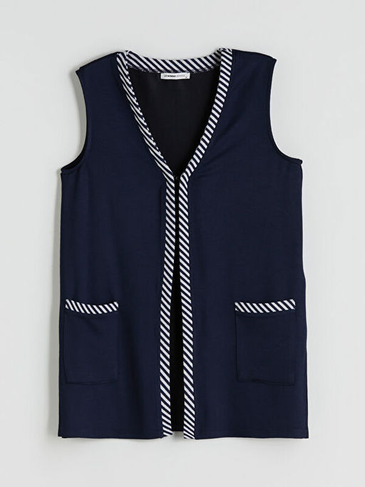 V Yaka ?izgili Kad?n Yelek