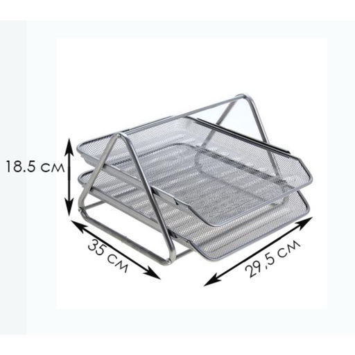 Лоток для бумаг горизонтальный, металлическая сетка, 2 отделения, серый