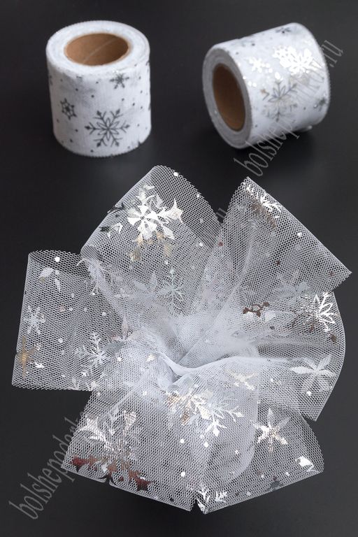 Фатин Снежинки 5,5 см*15 ярд (SF-5812) белый/серебро №23