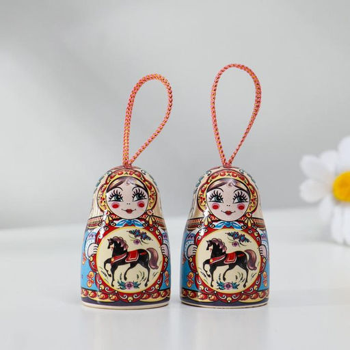 Цена за 2 шт. Колокольчик матрешка малая, лошадка, 5 см