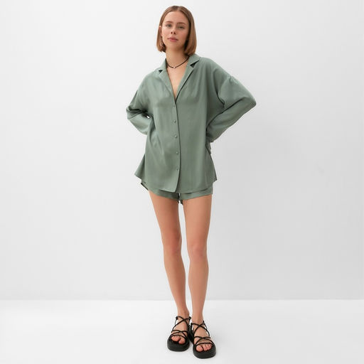 Костюм женский (рубашка, шорты) MINAKU: Casual Collection, оливковый, размер 46