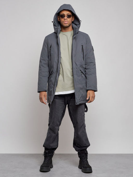 Парка мужская зимняя удлиненная молодежная темно-серого цвета 8305TC - Wonderrman фото 6