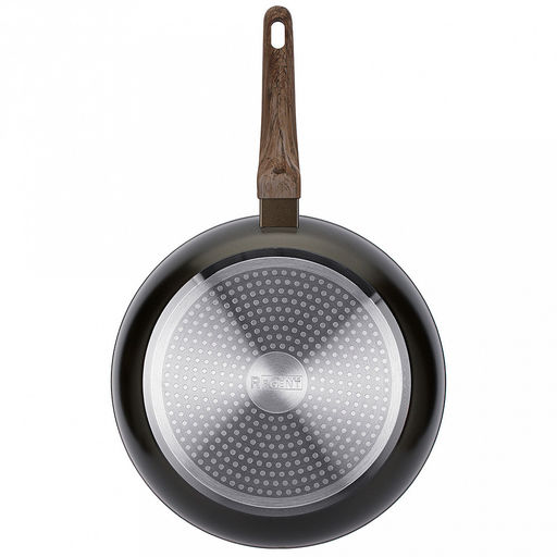 Сковорода с двухслойным антипригарным покрытием Terra д28см, h5,2см, s2,6мм, дно s3,1мм, индукционное дно д19см, кованный алюминий, бакелитовая ручка с покрытием soft-touch, имитирующим текстуру дерева, Regent (Китай) Подходит для всех видов пл - Домашняя мода фото 3