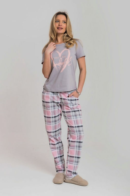 Пижама футболка и брюки М325293Пср розовый/светло-серый