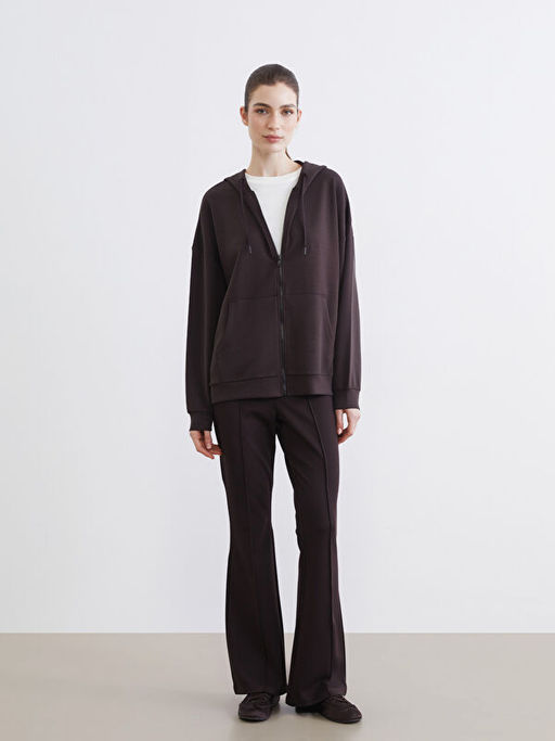 Oversize Soft Touch Kad?n Fermuarl? Sweatshirt