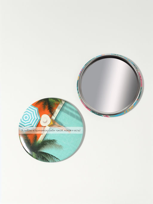 Цена за 2 шт. Зеркало карманное Девушка у бассейна, d=7 см, разноцветное - Qf фото 3