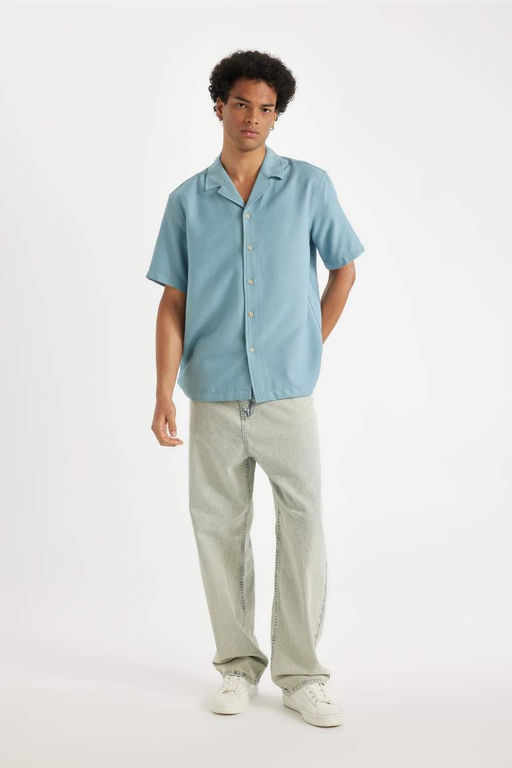 Рубашка обычного кроя с открытым воротником и короткими рукавами - Defacto фото 2