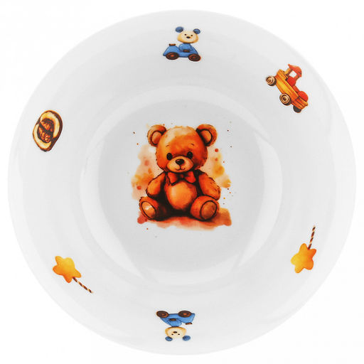 Набор посуды фарфоровый "Мишутка" 3 предмета: тарелка мелкая д175мм гладкий край, салатник д360мм, кружка 210мл, форма "Глория", подарочная упаковка (Россия)