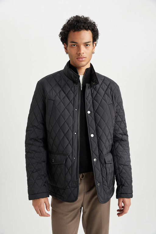 Стеганое пальто приталенного кроя с воротником-стойкой - Defacto фото 3