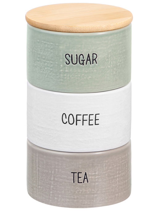 Набор 3 банок для сыпучих продуктов 11*11*19,5 см Coffee,Tea,Sugar зел,белый,серый, с бамб.крышкой - Elan gallery фото 10