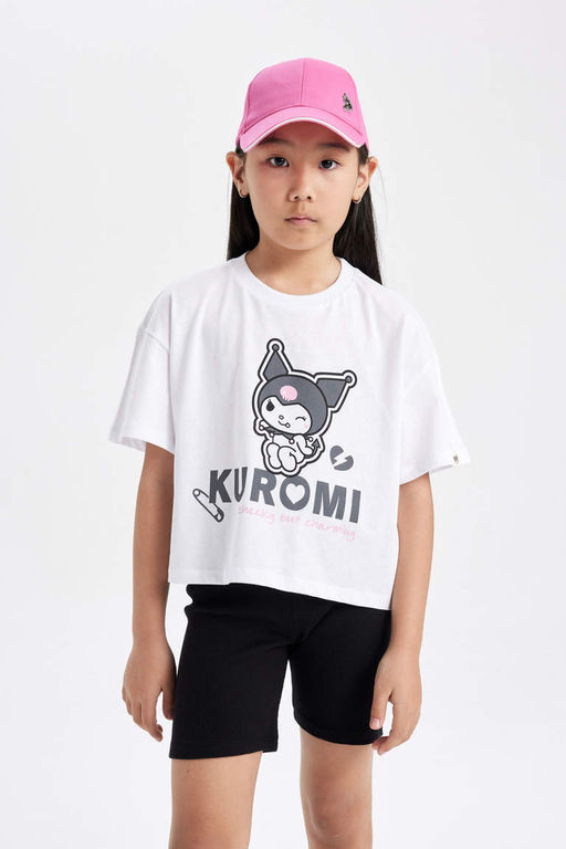 Футболка Hello Kitty с круглым вырезом и короткими рукавами для девочек - Defacto фото 3