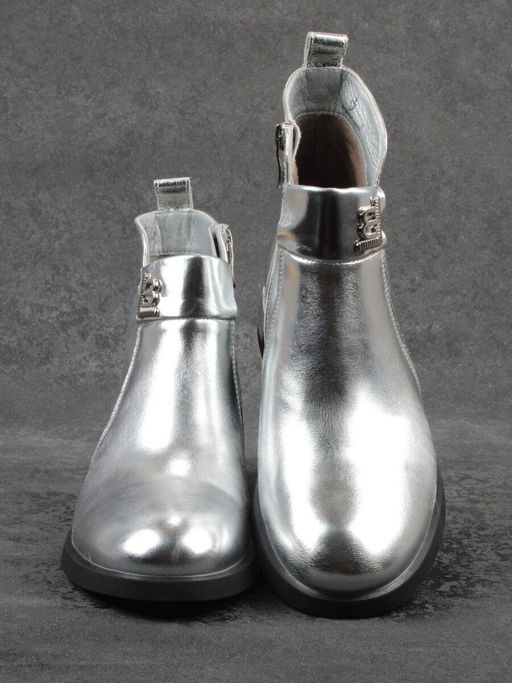 01-B48B-87C GREY/SILVER Ботинки демисезонные женские (натуральная кожа, байка)