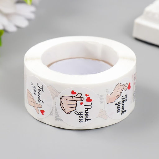 Наклейка бумага "Рука. Сердце" d=2,5 см 500 шт в рулоне 3х6,5х6,5 см