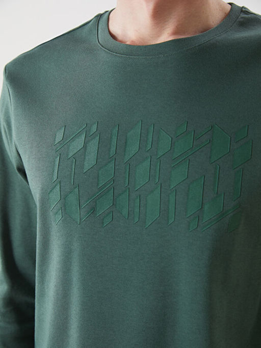 Bisiklet Yaka Uzun Kollu Bask?l? Erkek Sweatshirt
