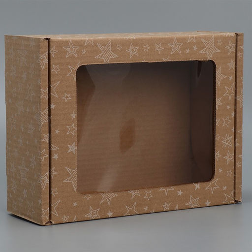 Цена за 5 шт. Коробка сборная с окном Звезды, бурый ,27х10х21 см - Дарите счастье фото 2