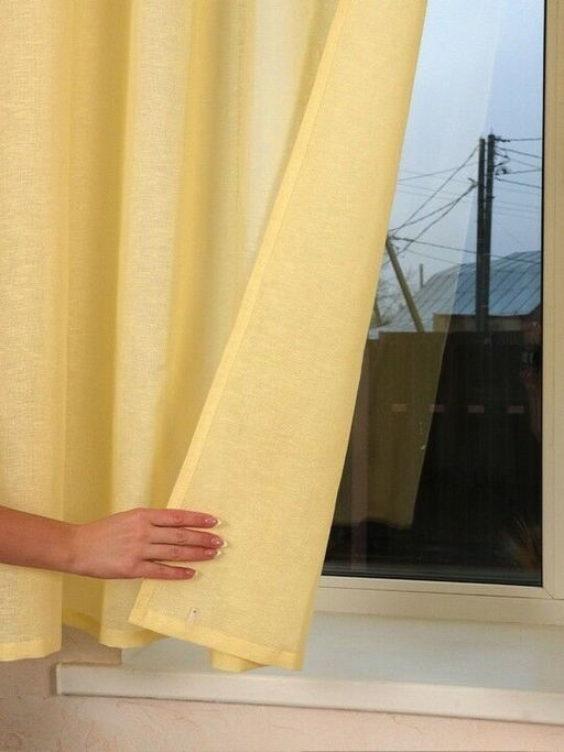 Штора гладкокраш. Желтый тесьма п/лен 145*180 см. - Лен поволжья фото 3