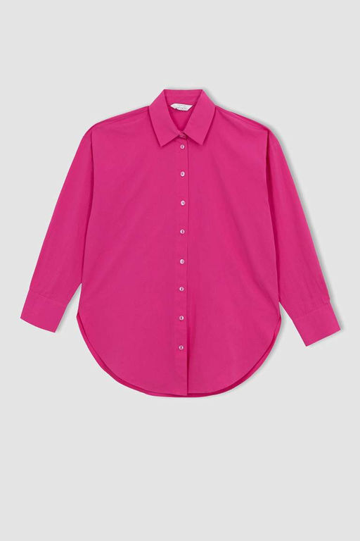 Базовая рубашка оверсайз из поплина, туника из 100% хлопка - Defacto фото 8