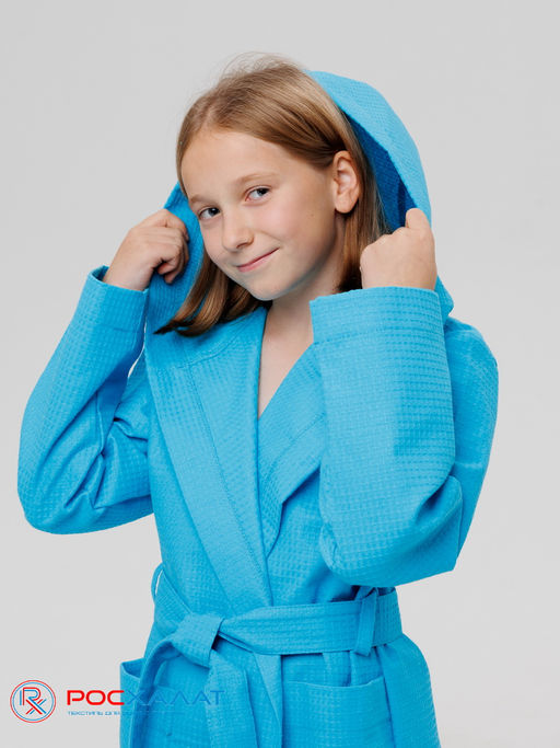 Подростковый вафельный халат с капюшоном бирюзовый В-18 (14) - Росхалат фото 9