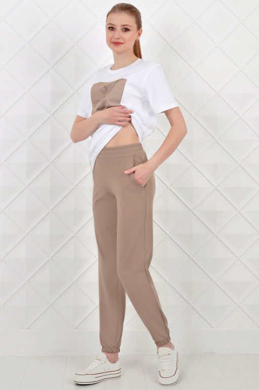 Арт. 21350 Костюм с брюками женский 44-52 (5 шт) Цвет:верх- белый, низ- бежевый - Калинка фото 15