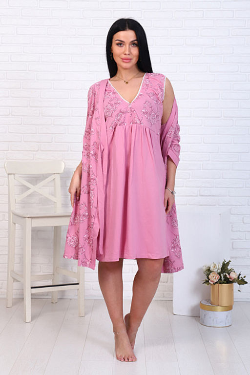 Пеньюар с сорочкой для беременных и кормящих мам, цветы, сухая роза (08520-14) - Плиона фото 15