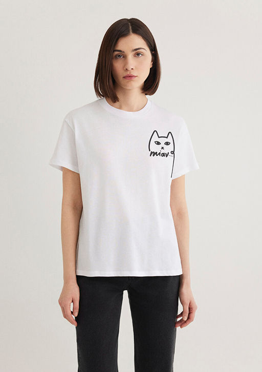 Kedi Bask?l? Istanbul Tisort - Mavi фото 3