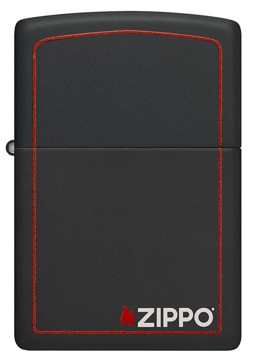 Зажигалка ZIPPO с фирменным логотипом и красной окантовкой с черным матовым покрытием | Black Matte 218ZB
