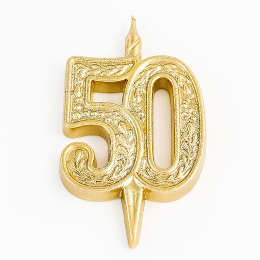 Свеча для торта цифра «Юбилейная» 50, золотая, 9.7 см