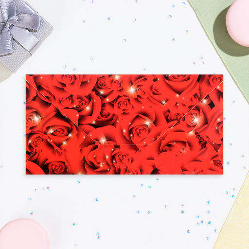Цена за 10 шт. Конверт для денег Поздравляю! глиттер, красные розы, 17х8,5 см - Simaland фото 3