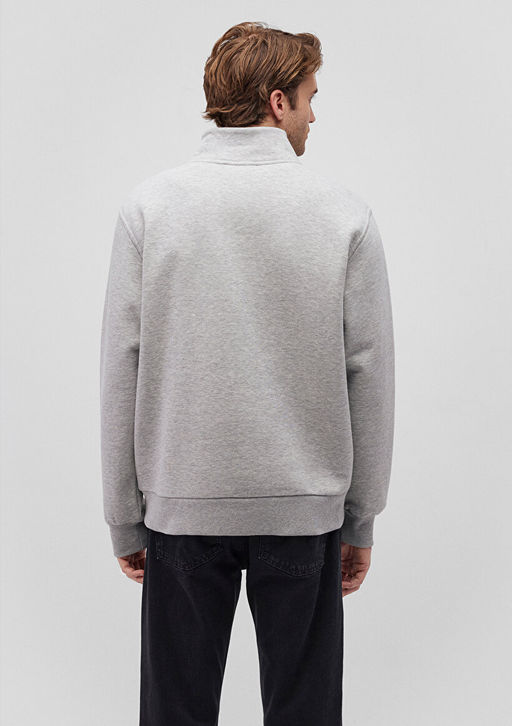 Yar? Fermuarl? Gri Basic Sweatshirt - Mavi фото 4
